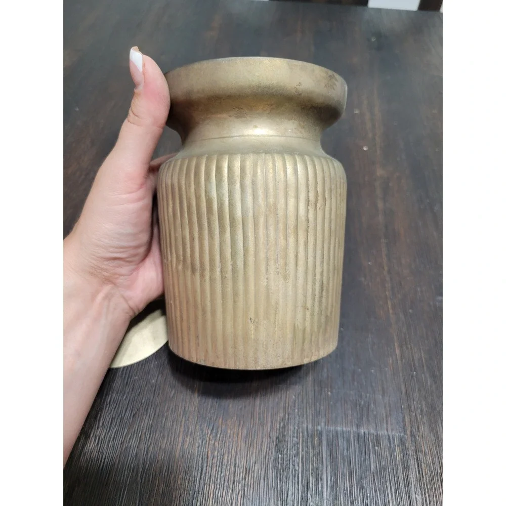AS-IS Vintage Ribbed Brass Container With‎ Removable Lid